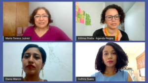 María Teresa Juárez moderated the discussion of journalists Edilma Prada, Diana Manzo and Indhira Suero