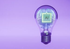 Ai brain inside a lightbulb illustrates an idea.